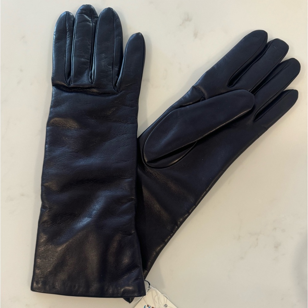 Navy Leather Portolano Gloves - Picture 2 of 3
